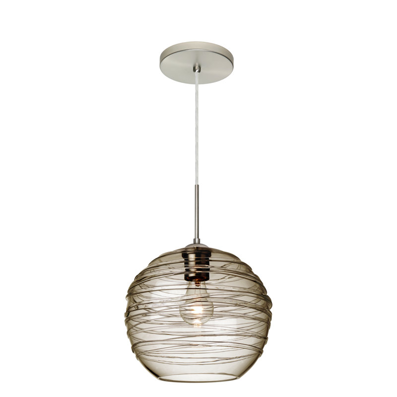 Luminaire sphère suspendu 1 lumières simple Lukens, Fumée, Nickel satiné