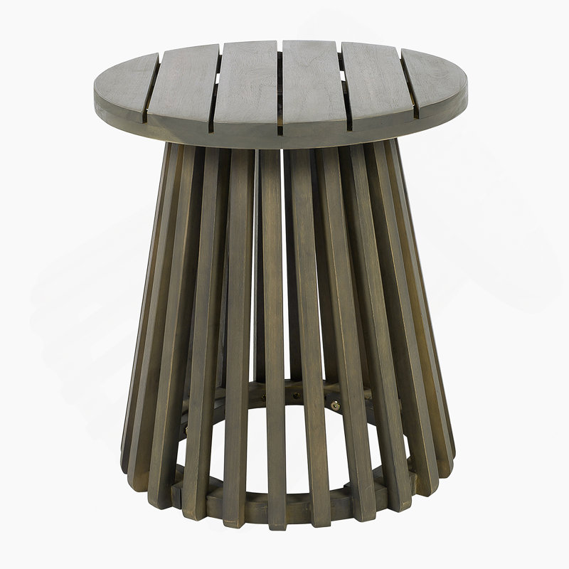Outdoor Acacia Wood Patio Side Table, Round Coffee Table For Backyard, Lawn, Balcony,Grey Finish, Gray