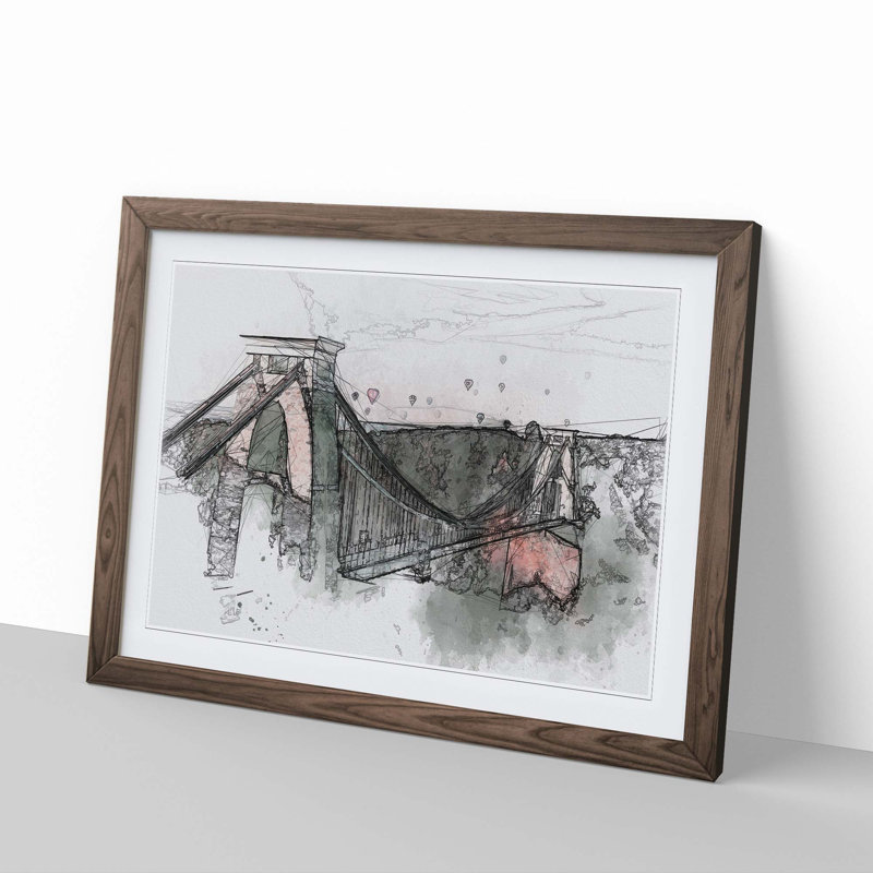 Clifton Suspension Bridge in Bristol in Abstract - Framed Print, 48cm H x 65cm W x 2cm D, Walnut Framed