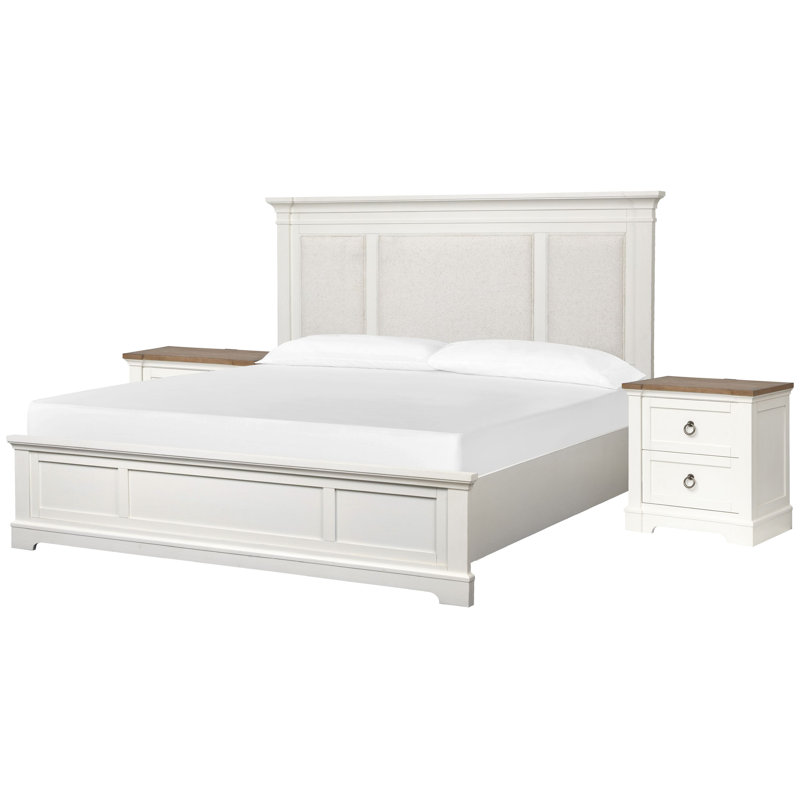 Grand lit à panneau tapissier avec 2 tables de chevet, Queen, Ensemble de 3 pièces : lit, 2 tables de chevet