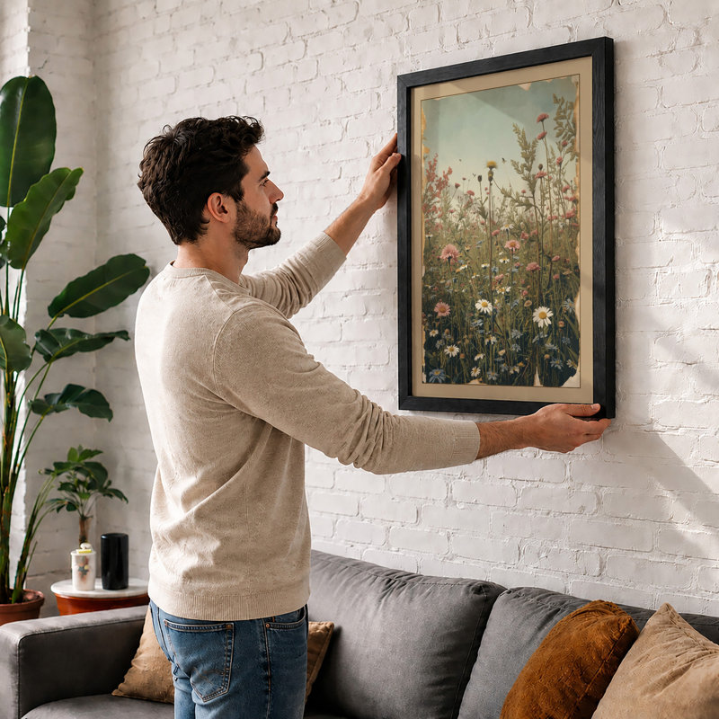 Wildflower Meadow Botanical - Framed Print, A2 - 59.4 x 42.0 cm, Walnut