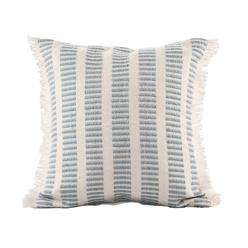 Farmhouse Striped Blue/Ivory Indoor/Outdoor Throw Pillow, Pillow Cover Only - No Insert