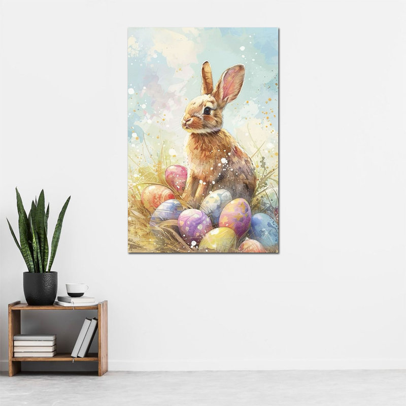 Art mural sur toile de lapin de Pâques de grande taille Timuba, H 28 po x l 40 po