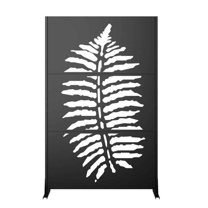 Modern Galvanized Metal Outdoor Privacy Screen, 72" H x 46" W Freestanding Decorative Fence Panel with Stable Base for Patio, Deck, Balcony, Backyard & Garden