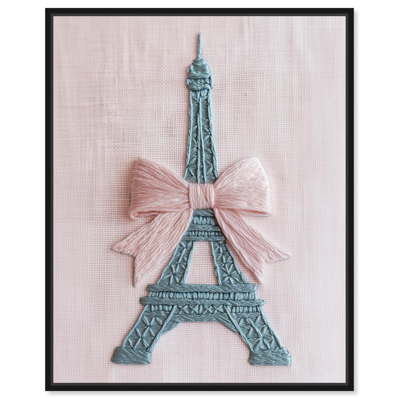 Toile à nœuds de la Tour Eiffel cousue par Art Remedy, 25" H x 21" W, Cadre flottant, Argent argent