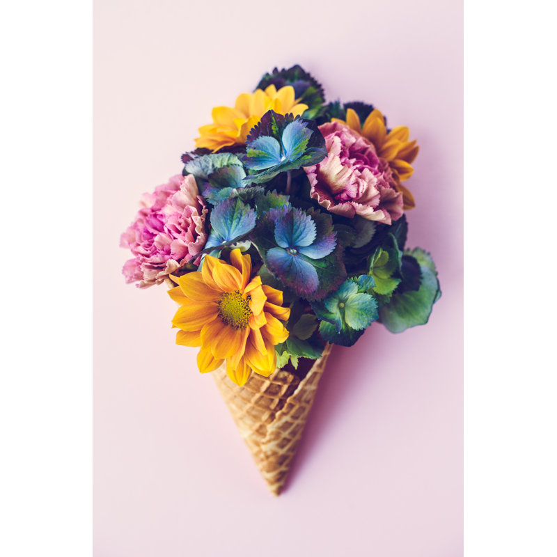 Fresh Flowers In Ice Cream Cone Still Life by Knape - No Frame Art Prints on Canvas, 46cm H x 30cm W