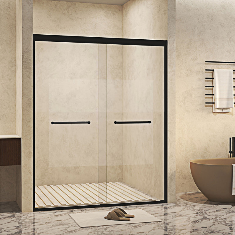 Double porte de douche coulissante, Noir mat
