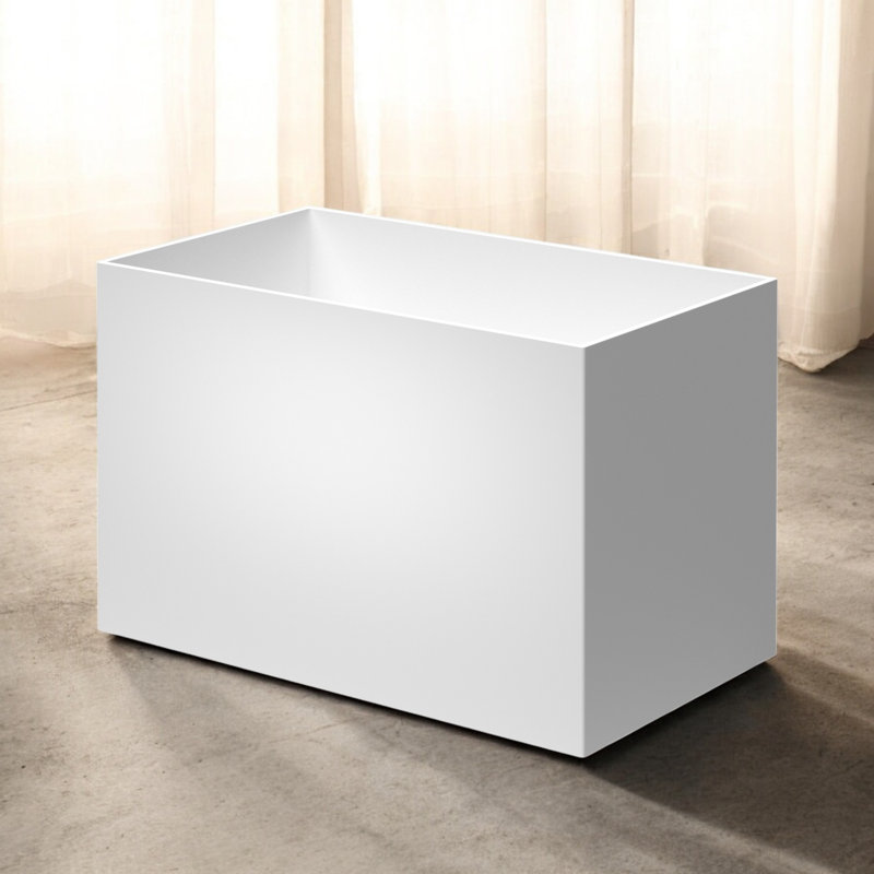 Baignoire de trempage autoportante de 47 po x 27,5 po rectangulaire en résine solide à surface solide avec trou de trop-plein et bonde escamotable