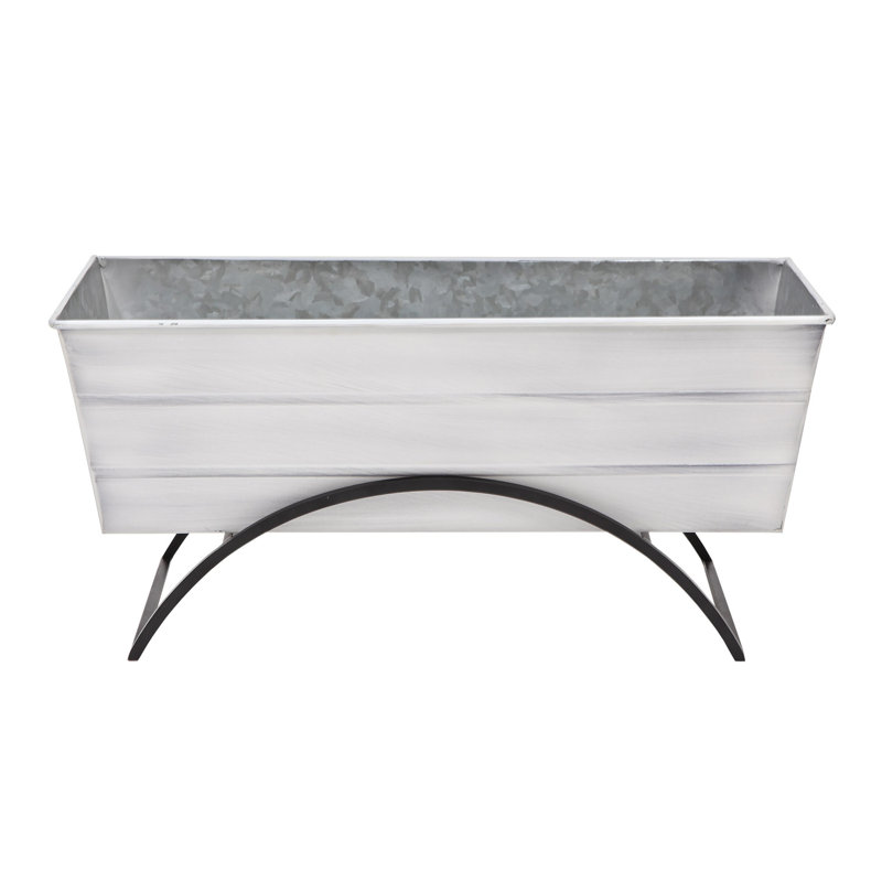Medium White Galvanized Steel Flower Box with Stand