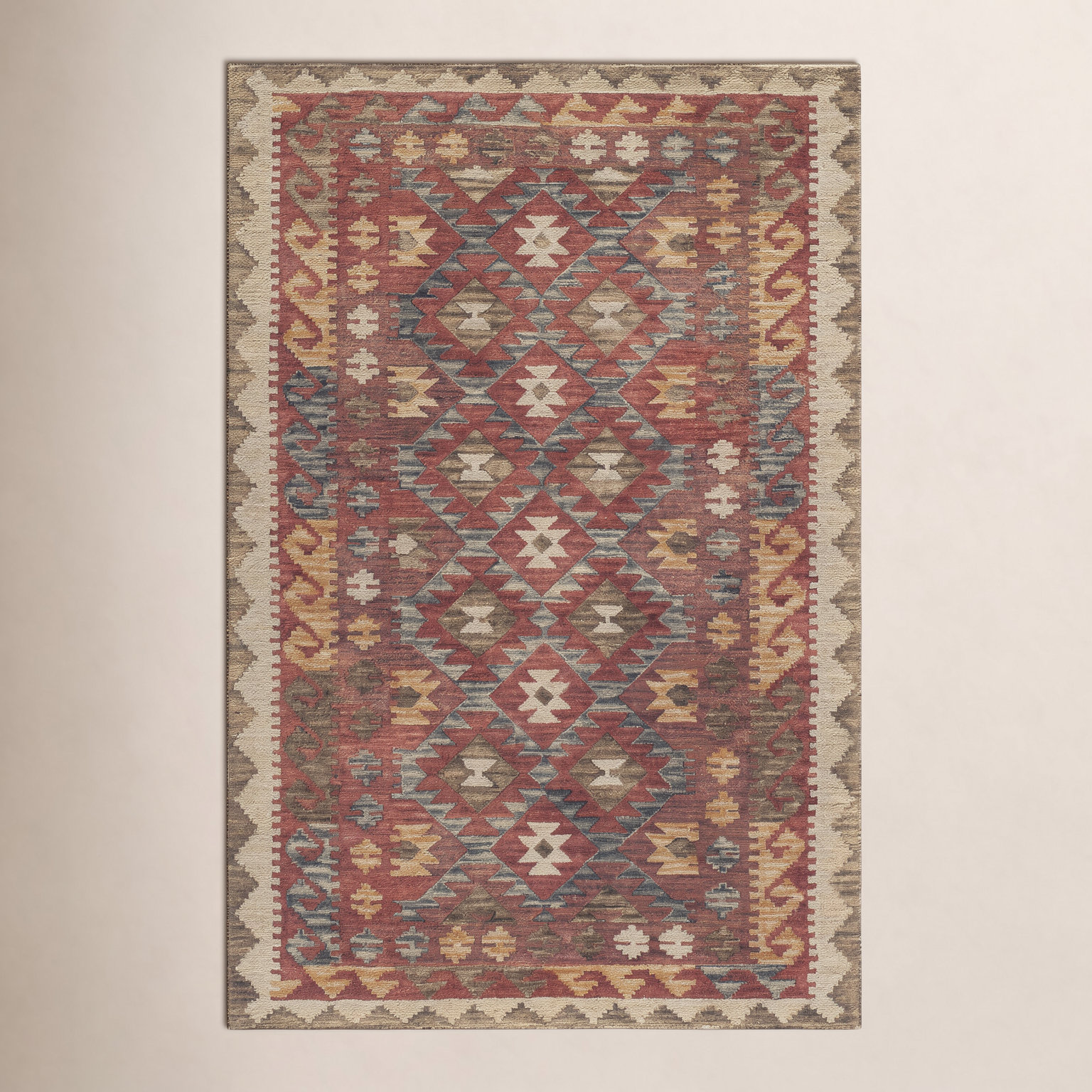Fiona Red Hand-Tufted Wool Southwestern Rug, Rectangle 5' x 8'