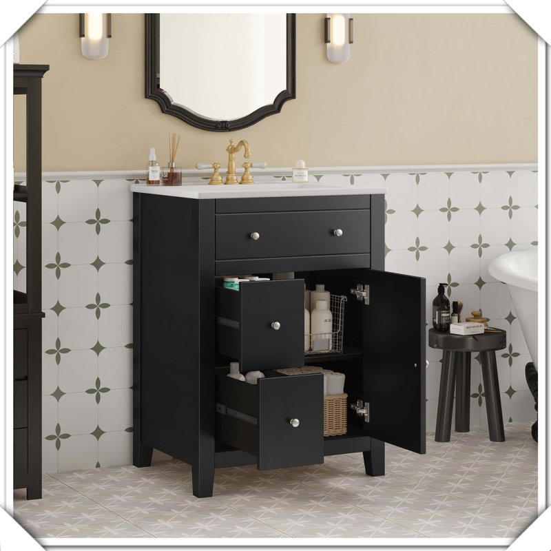 Meuble-lavabo moderne avec tiroirs en céramique, Noir