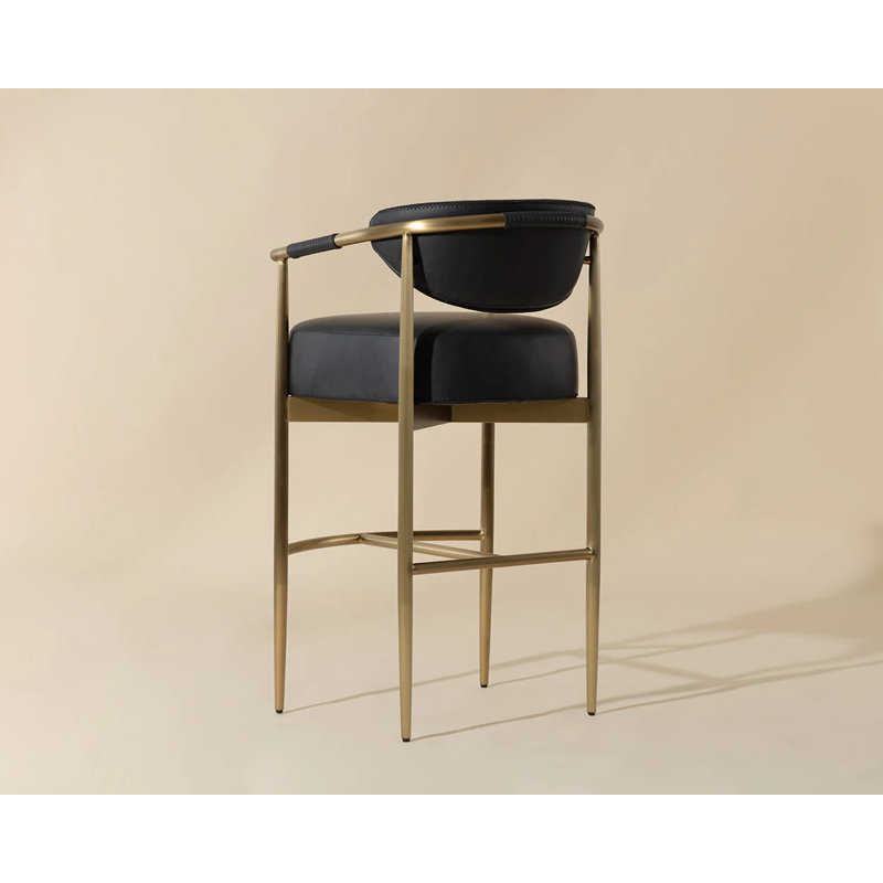 HELOISE Upholstered Stool with Metal Frame, Black, Bar Stool (30.25” Seat Height)