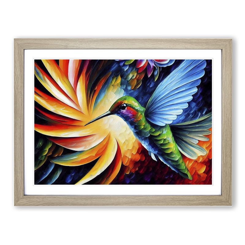 Hummingbird Vol.6 Abstract - Single Picture Frame Painting, 25cm H x 34cm W x 2cm D, Oak