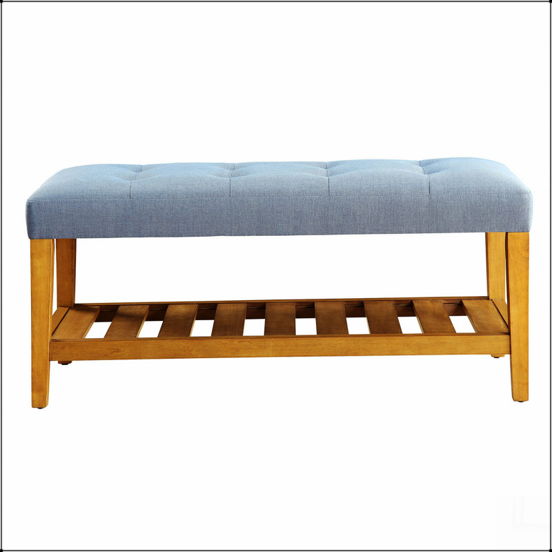 Banc rembourré capitonné bleu clair et chêne, Bleu clair