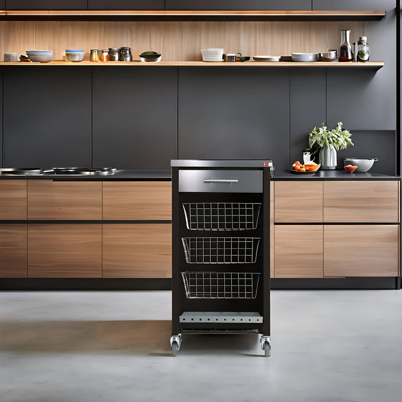 Chelsea 48cm W Steel Kitchen Trolley with Stainless Steel Top and Locking Wheels, Black
