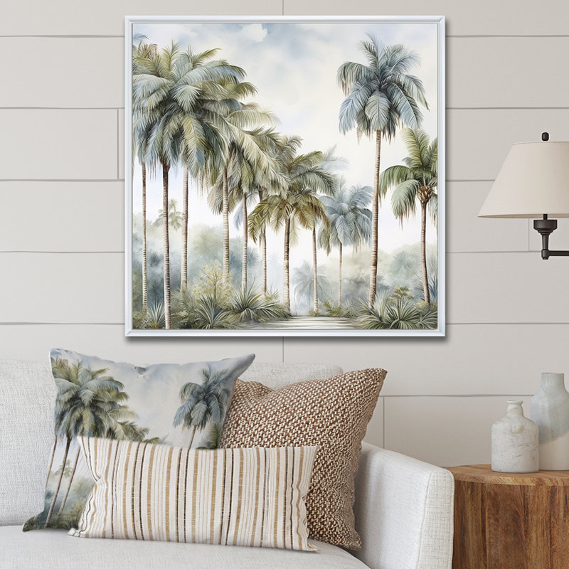 Palmiers sur la plage II, impression sur toile, White Picture Framed, 36" H x 36" W