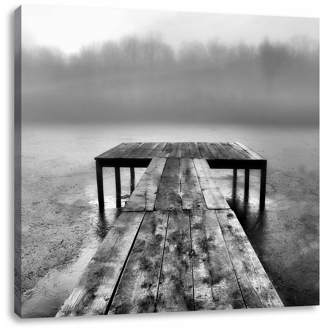 Leinwandbild Steg am See Nebel