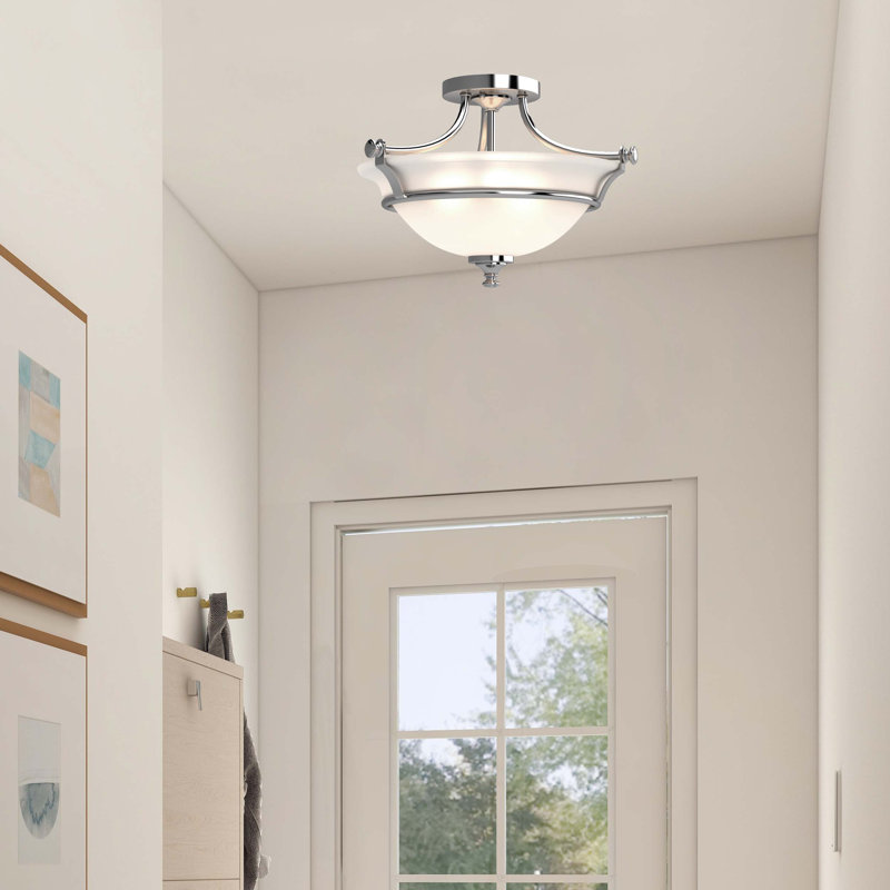 Red Barrel Studio V3202 Tes 2-Light 17"W Chrome Semi-Flush Ceiling Fixture with Frosted Bowl Glass