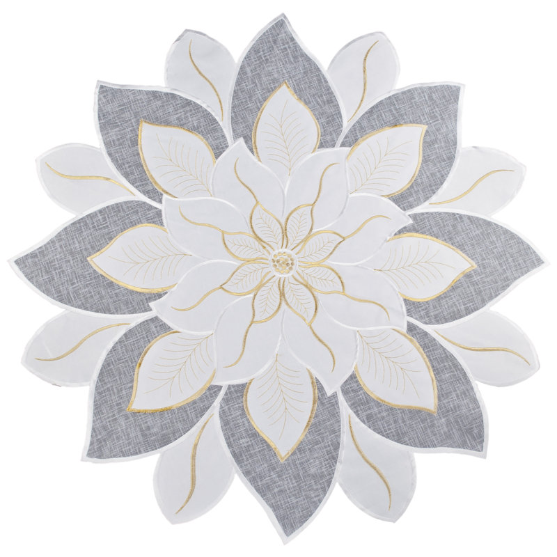 Napperon Star Poinsettia, Blanc / gris / or, Rond 23 po