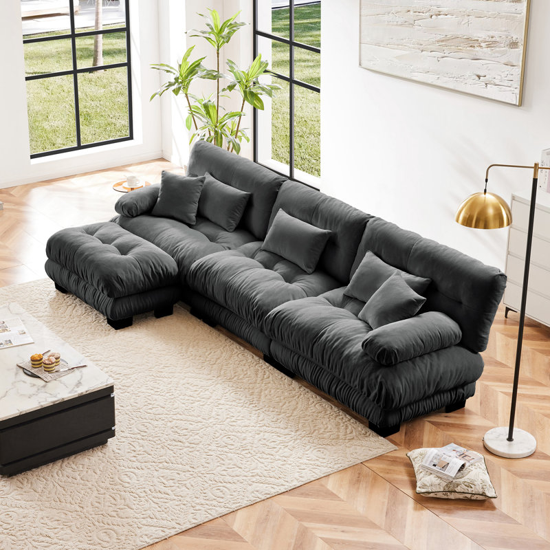Canapé modulaire gris en chenille gris, canapé modulaire surdimensionné en L surdimensionné à 3 places avec traversin confortable, coussins convertibles, profonds et décoratifs pour le salon