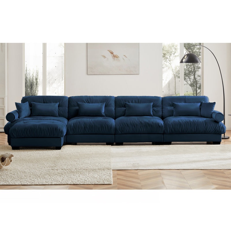 Canapé modulaire en L en forme de L, canapé modulaire profond à 4 places, canapé confortable, Bleu