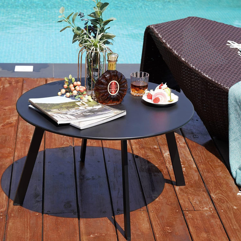 Round Steel Patio Coffee Table, Weather Resistant Outdoor Large Side Table,27.5'' in. W 27.5'' in. D, Black