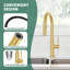 Robinet de cuisine avec douchette rétractable, robinets d'évier de cuisine à un trou, acier inoxydable 304, robinet à double fonction pour évier de ferme, or brossé-122877583