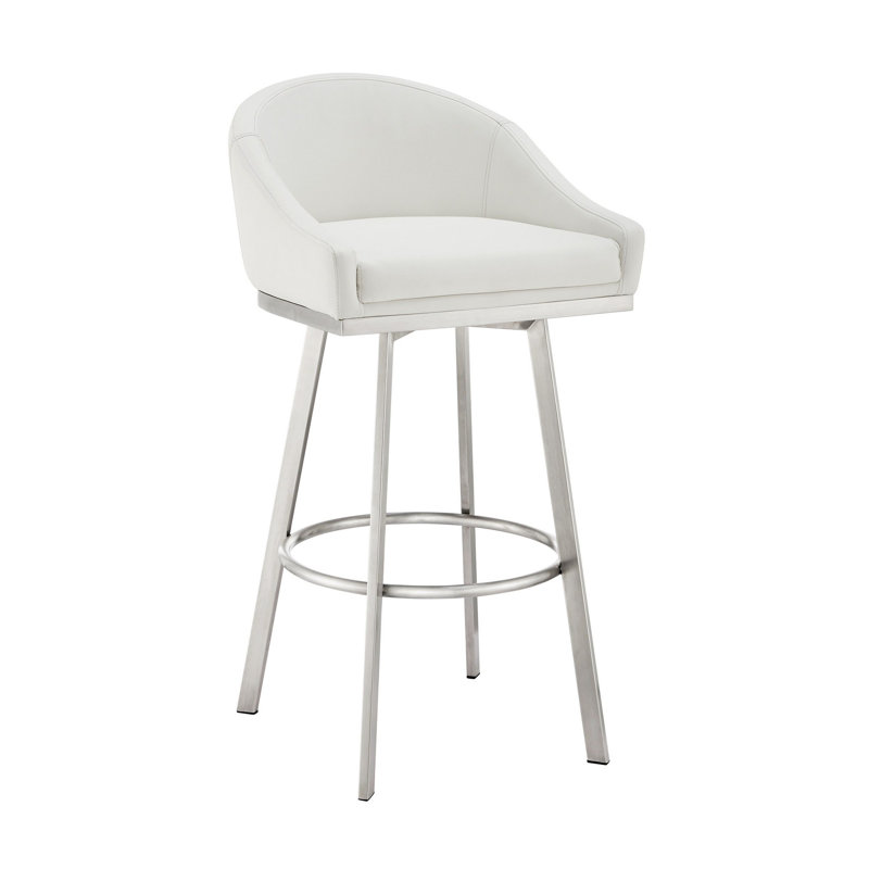 Swivel Upholstered Counter Stool with Metal Frame, White/Stainless Steel, Counter Stool (26" Seat Height)