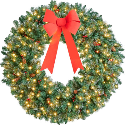 Couronne de Noël artificielle givrée pré-éclairée