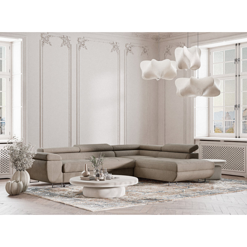 4 Seater Velvet Corner Sofa , Beige, Right Hand Facing
