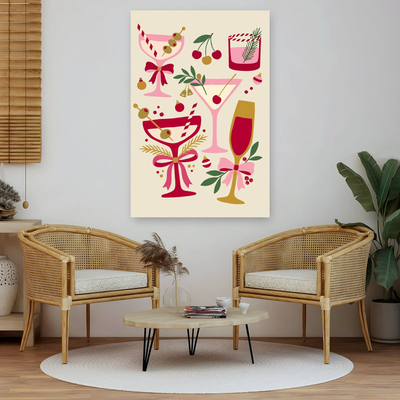 Festive Holiday Cocktails Contemporary Cherry Winter Wall Art Print by Dominique Vari - Wrapped Canvas Print