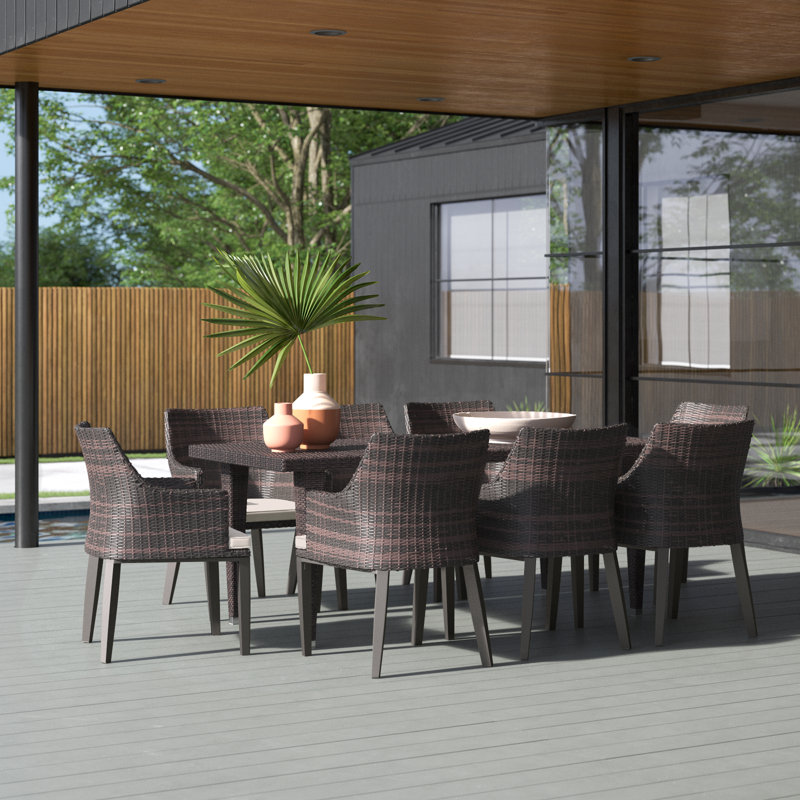 Aydogan 73.5" 8-Person Patio Dining Set with Rectangular Table and Cushions, Multibrown