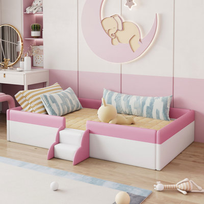 Upholstered Daybed Frame With Fence And Stairs