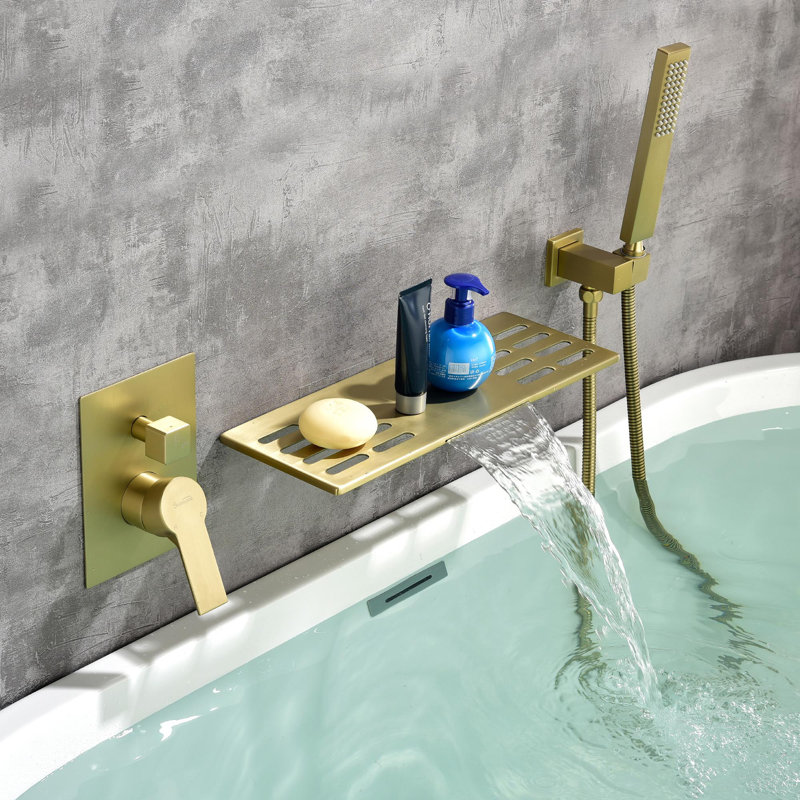 Wall Tub Spout with Diverter, Brushed Gold