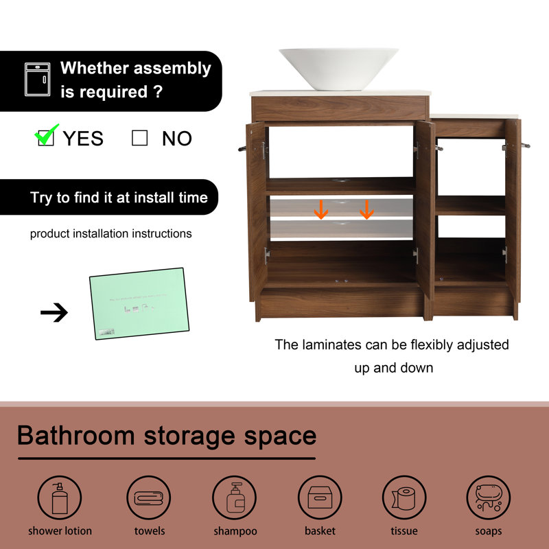 Ensemble de meuble-lavabo simple 35,74 po avec plateau Manveer