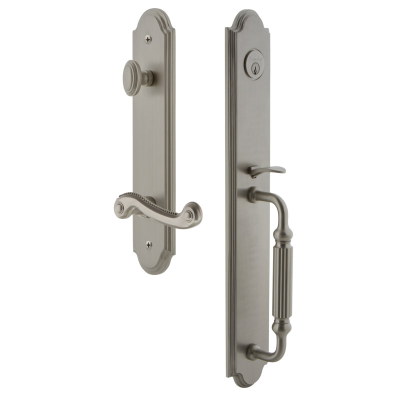Arc One-Piece Dummy Handleset with F Grip and Newport Lever, Satin Nickel, Right