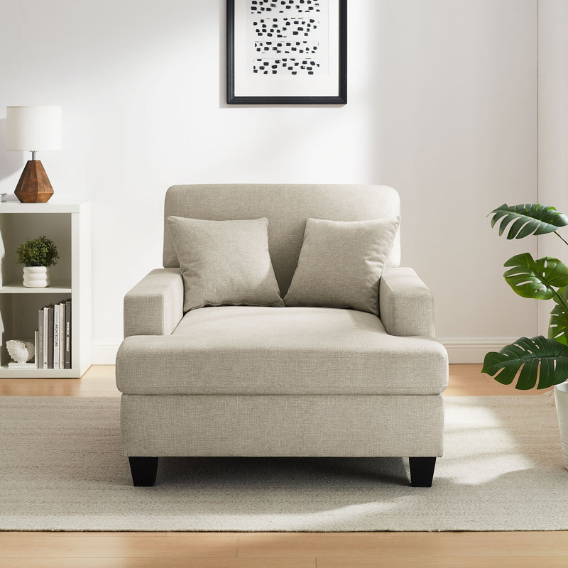 Monroeville 37" W Upholstered Chaise Lounge, Light Khaki Polyester Blend