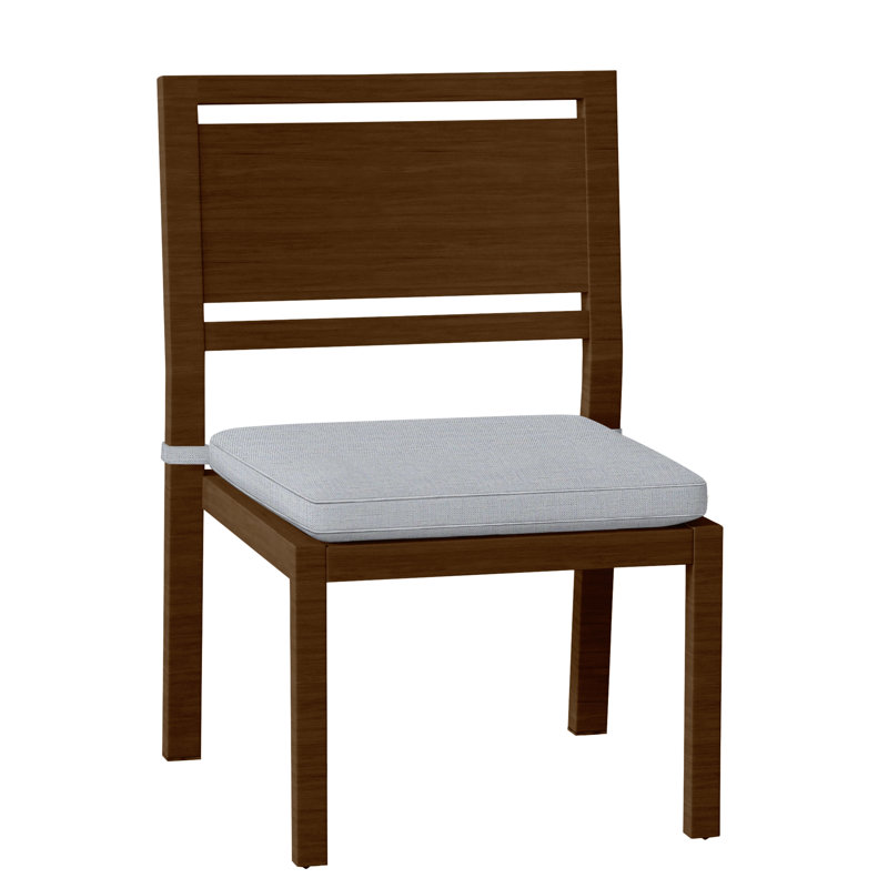 Avondale Patio Dining Side Chair with Cushions, Welt, Oak, Linen Chambray