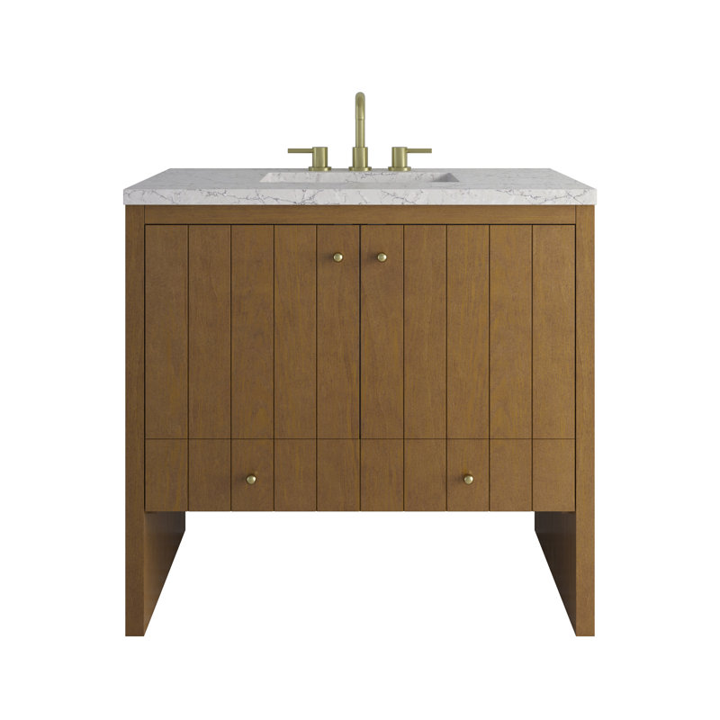 Hudson 36" Single Bathroom Vanity, Eternal Jasmine Pearl, 8" Widespread, Honey Oak