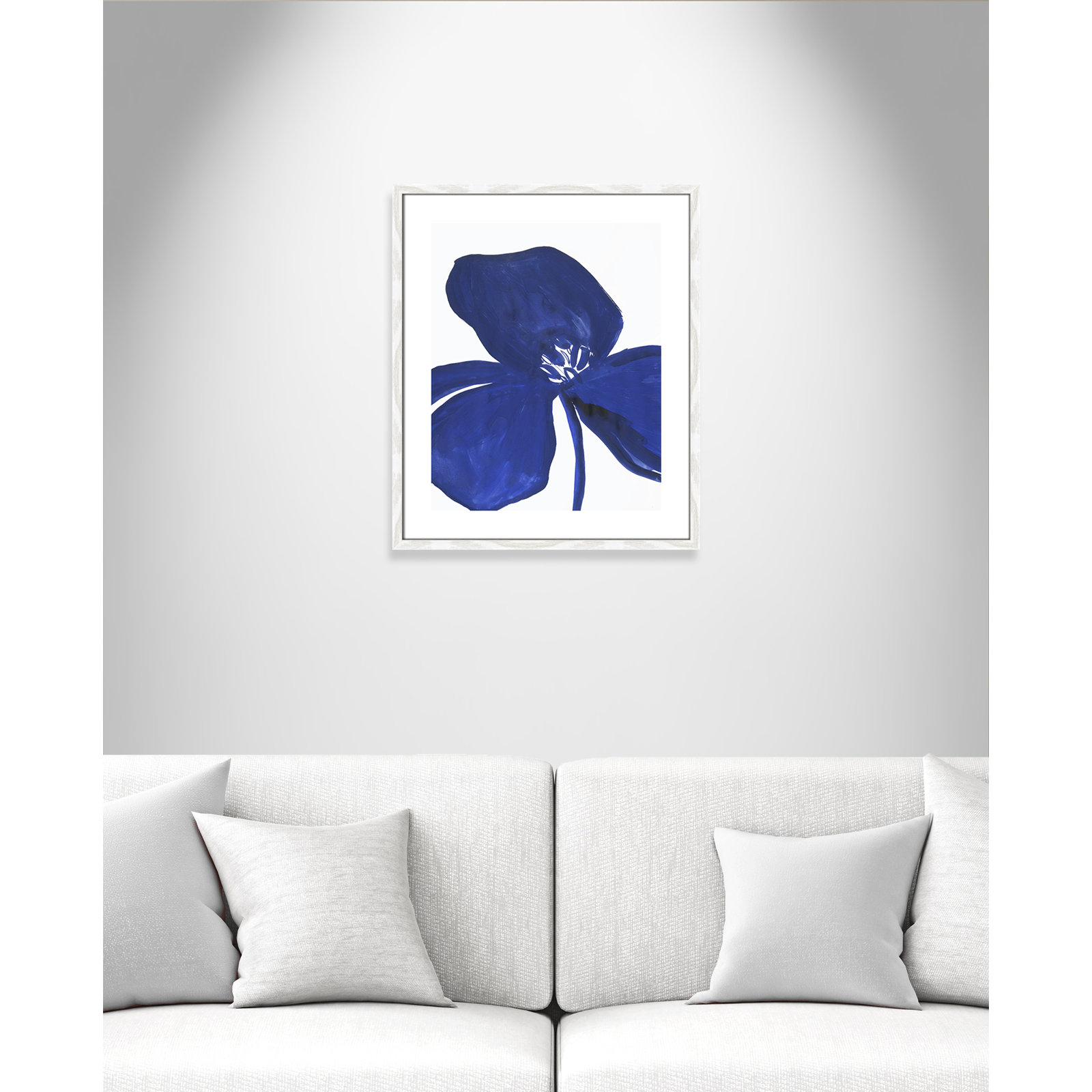 Clarisse "Indigo Petal II" Painting, White Framed Paper, 25.5" H x 21.5" W x 0.75" D