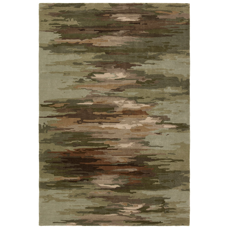 Tapis vert en mélange de laine touffeté à la main Comito, Rectangle 9 pi x 12 pi