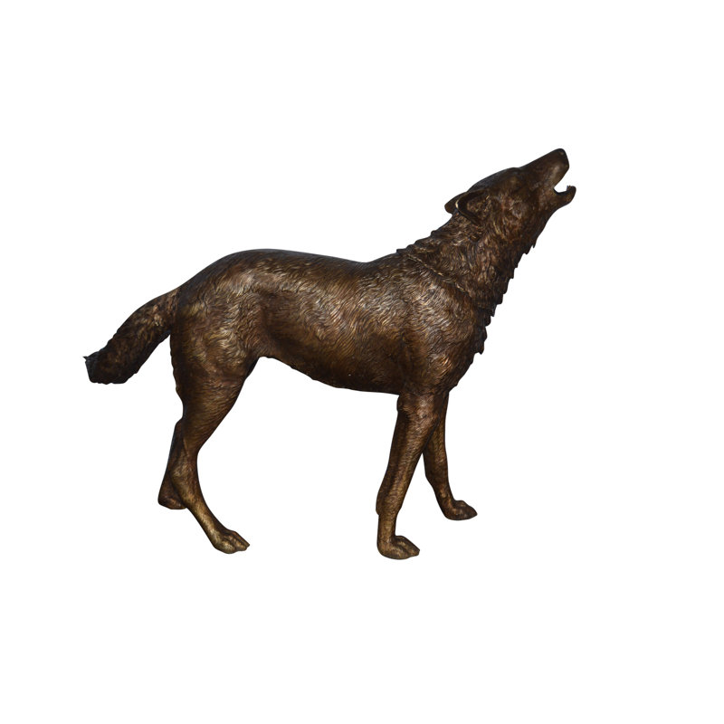 Navarrete Wolf Standing and Howling Life Size Bronze Statue - Size: 45"L x 15"W x 34"H.