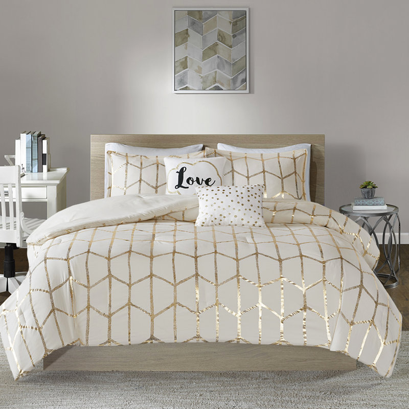 Édredon pour lit simple / simple TG avec brillant or métallique doux et brillant, Beige