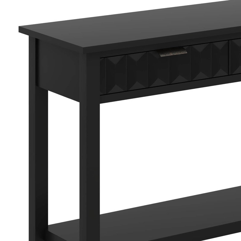 Table d'entrée en placage de sapin avec façades en nid d'abeille, console moderne élégante à 3 tiroirs, Noir