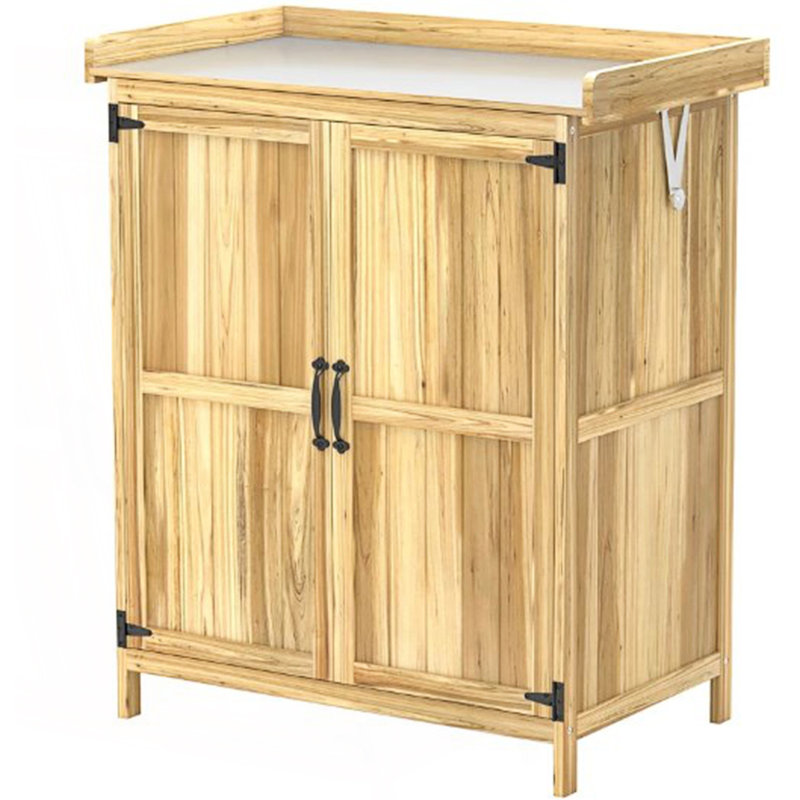 Garden Tool Shed, Potting Bench With 2 Doors, Accent Cabinet, Natural Wood