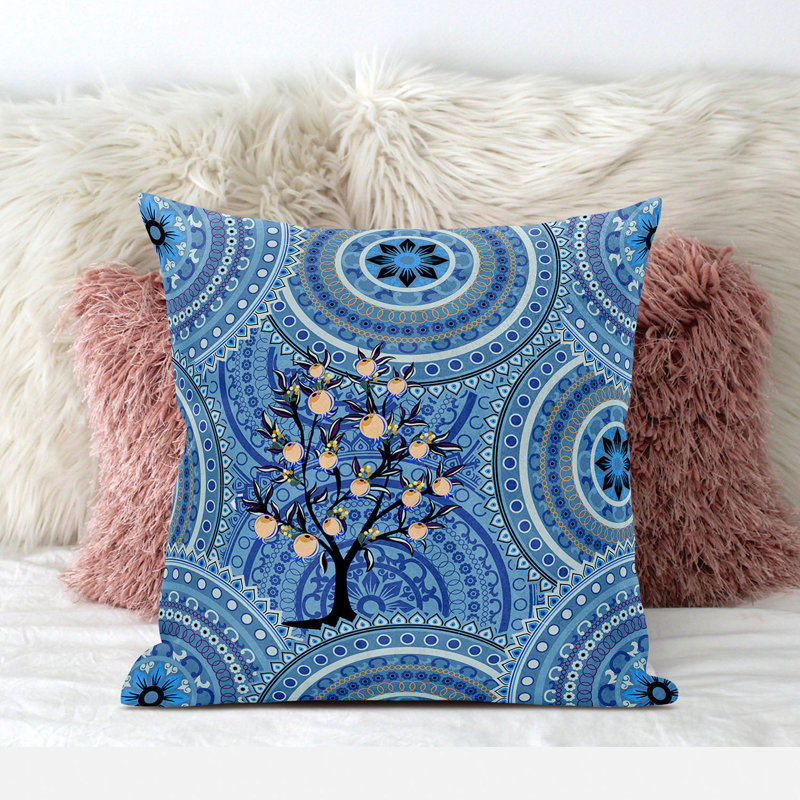Housse et insert de coussin décoratif en polyester, 16 po x 16 po, Bleu / orange