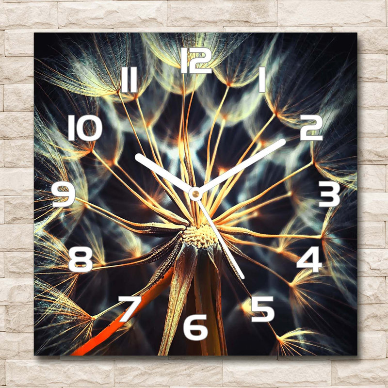 Glass Wall Clock, White/Black/Orange