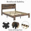 Structure de lit Structure de lit plateforme en bois avec tête de lit à DEL avec rangement et 2 ports USB, silencieux, aucun sommier nécessaire et outil d'assemblage facile, grand rangement sous le lit-131506497