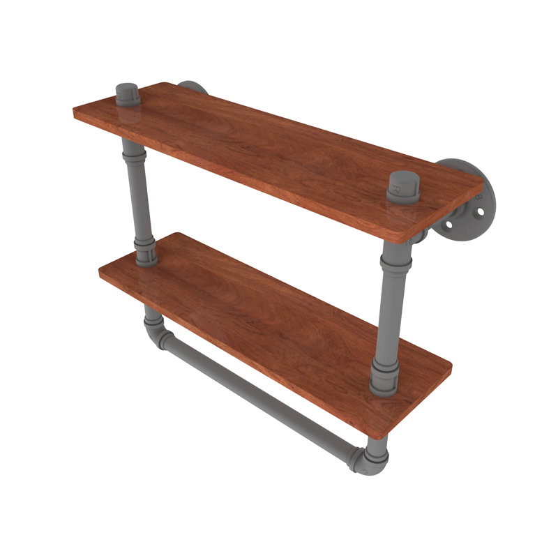 Bayer 2 Piece Walnut Industrial Pipe Shelves, Matte Gray, 13.2" H x 16" W x 5.6" D