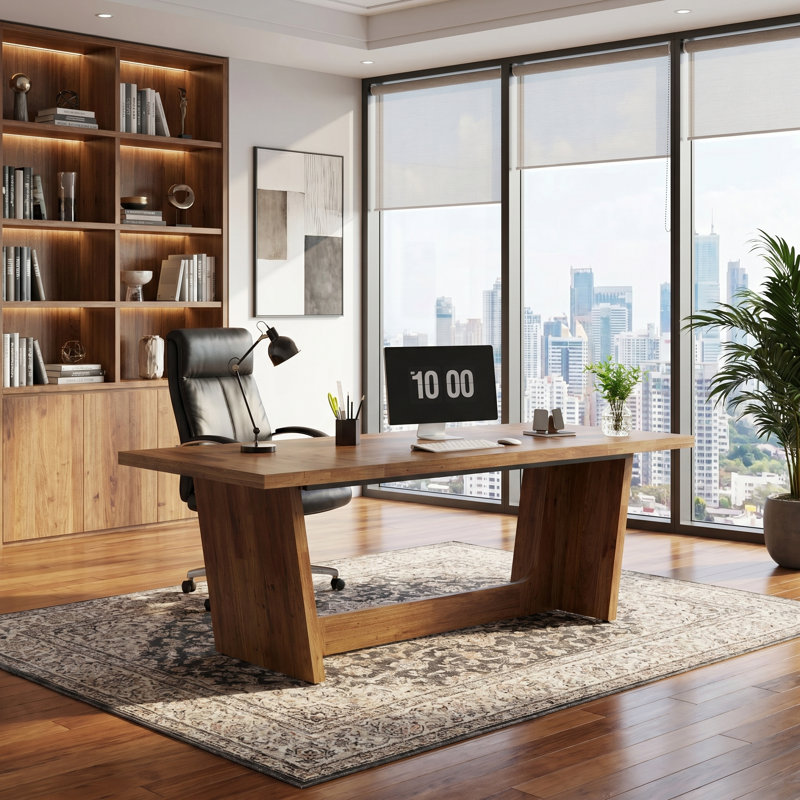 Delitha 70.9" W Manufactured Wood Executive Desk, Light Brown